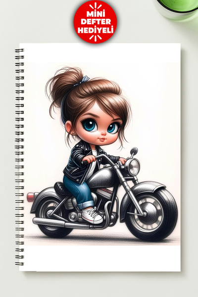 BLACKONECLASS Motosikletli̇ Kiz A5 Metal Spiral Unlined Cardboard Cover Motos...