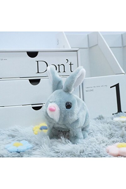 Choice Grey Simulated Bunny Plush Doll Long Ears Walks and Makes Sounds Elect...