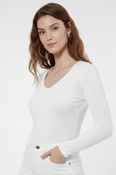 HAKKE Women's v-neck see-through long sleeve blouse