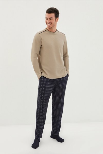 Kiğılı 3-Piece Knitwear Roblu Half Waffle Patterned Cotton Pajama Set
