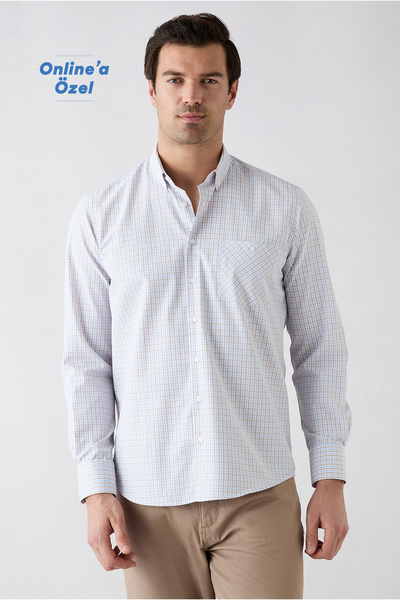 Kiğılı Long Sleeve Regular Fit Buttoned Collar Cotton Easy-Iron Plaid Shirt