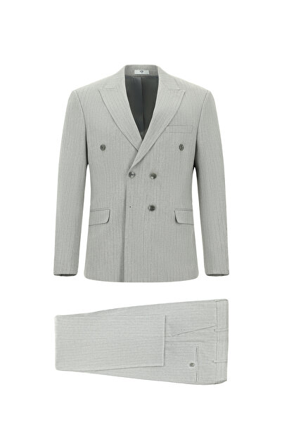 Kiğılı 7 Drop Slim Fit Dar Kesim Çizgili Kruvaze Takım Elbise