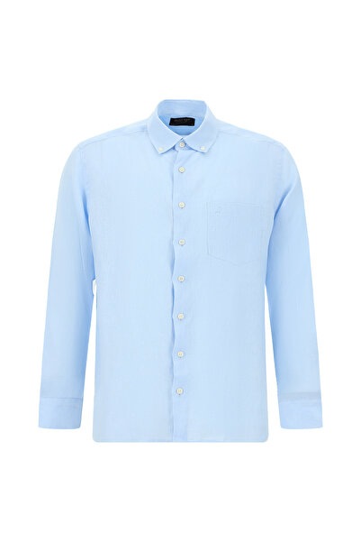Abdullah Kiğılı Long Sleeve Regular Fit Buttoned Collar Pocketed Linen Shirt