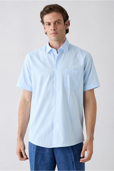 Kiğılı Short Sleeve Regular Fit Pocketed 100% Cotton Linen Look Shirt