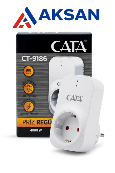 Cata CT-9186 Akım Korumalı Priz Regülatörü 918 Joule 4000W - Yıldırım ve Çocu...
