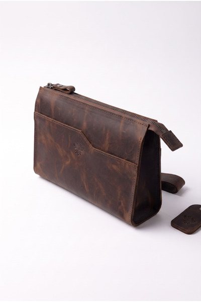 NZCLUB 100% Genuine Crazy Cowhide Leather Men's Handbag with Handle, Shaving ...