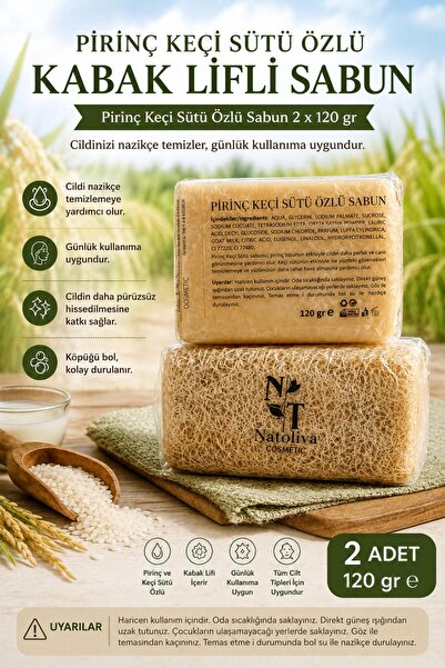 new tweet 2 Adet Kabak Lifli Pirinç ve Keçi Sütü Özlü Sabun 120gr