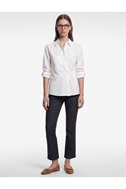 Koton Cotton Pocketed Long Sleeve Asymmetrical Design Closure Oversize Poplin...