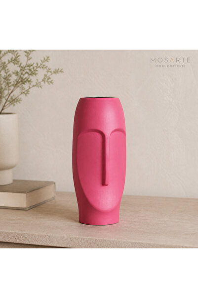 Stoneface Series Minimalist Soyut Yüz Vazo / Heykel – Modern Dekoratif Obje 23 CM - Pembe Renk