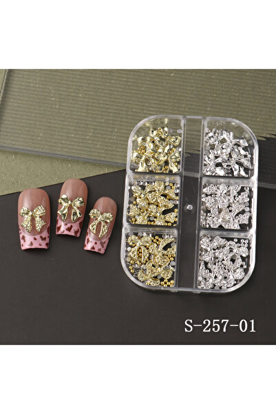 Choice S-257-01 6 Girds Golden Silvery Metal Bow Knot & Star Nail Decoration ...