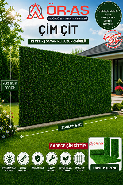ÖR-AS TEL ÖRGÜ & PANEL ÇİT SİSTEMLERİ Çim Çit Örgü Telli Bahçe Çiti 200 cm x ...