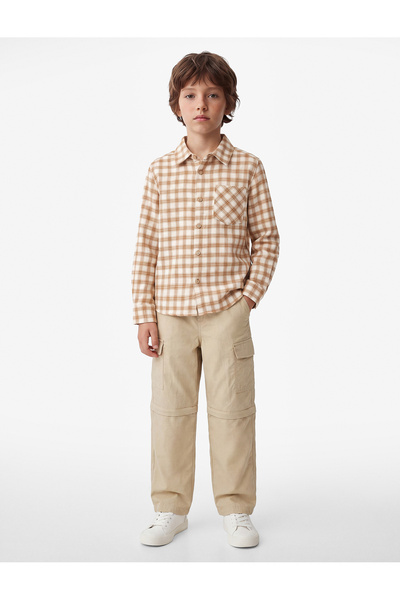 Koton Cotton Long Sleeve Single Pocket Buttoned Plaid Shirt