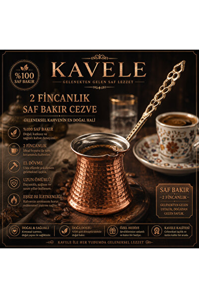 KAVELE El Dövme Maraş Bakır Cezve, Kahve Cezvesi, Kahve Pişirme Cezvesi - 2 K...