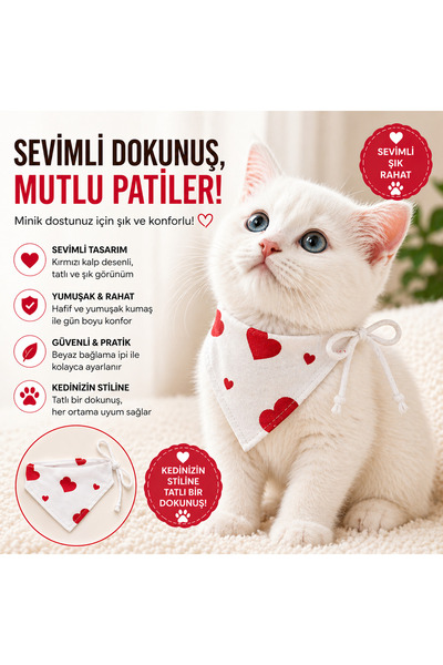 Kalp Desenli Kedi Fuları | Kediniz İçin Şık, Rahat ve Sevimli