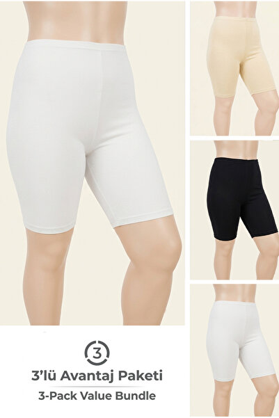 Altınay Plus Size Women's Cotton Leggings Shorts 3-Pack High Waist Above Knee...