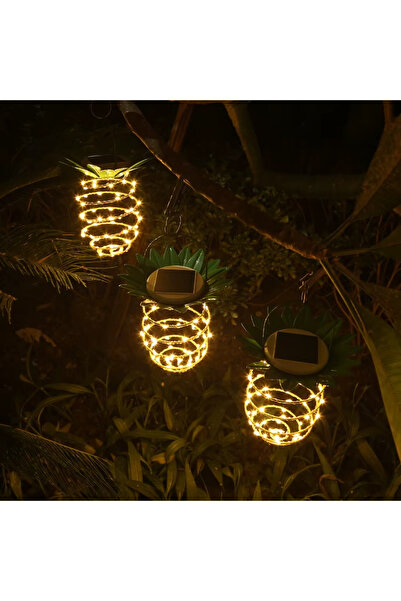 Solar Waterproof Copper Solar led Hanging Lantern Lamp Pineapple Shaped Festival Wedding Garden Landscape Lighting
