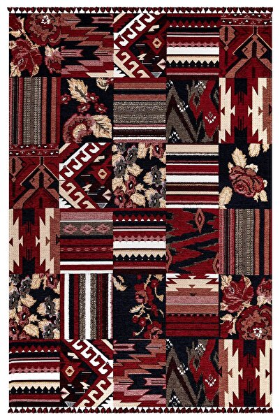 SULTAN HALI Kırmızı Renkli Afgan Tarzı Altı Kaymaz Yıkanabilir Şönil Kilim