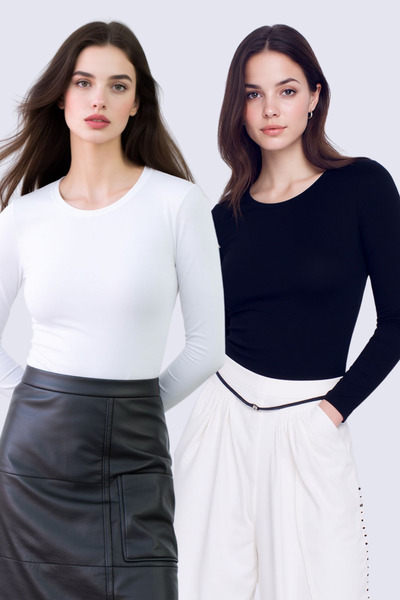 Pearlune Women's 2-Piece Crew Neck Long Sleeve Cotton Modal Basic Undershirt ...