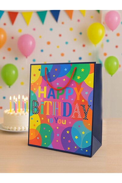 Parti Adresi Karton Çanta Happy Birthday Yazılı Alışveriş Çantası Hediye Çant...