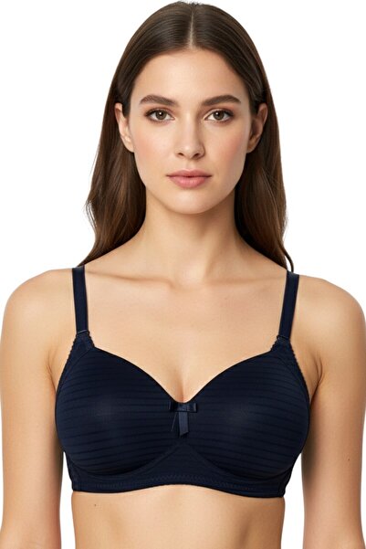 hadiora Women's Navy Blue Ribbed Underwire Non-Padded Bra