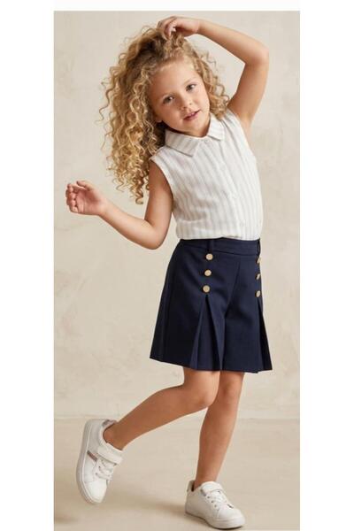 vovido Κοριτσίστικο σετ με ριγέ πουκάμισο από ύφασμα μουσελίνα και σορτς με λ...