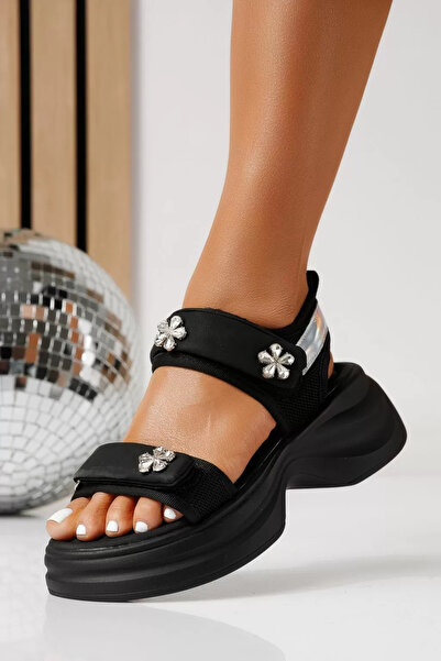 Zaira Γυναικεία μαύρα σανδάλια πλατφόρμας από οικολογικό δέρμα Ανάις # 25193 ...