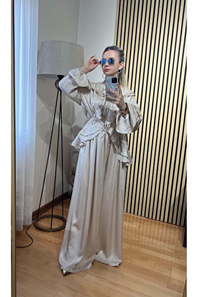 Cardella Σατέν Υφασμάτινο Σετ Βελίζ με Λεπτομέρεια Δεσίματος και Παντελόνι – ...