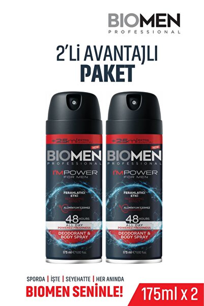 Biomen Deodorant & Body Sprey For Men Ferahlatıcı Etki I'm Power 2x 175 ml