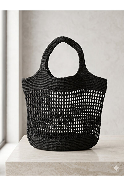 Luminos Butik Μαύρη ψάθινη τσάντα CNT1024