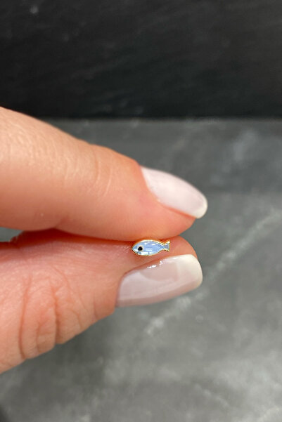 La femme by begum Mini Mavi Balık Arka Top Döndürmeli Gold Gümüş Piercing,hel...