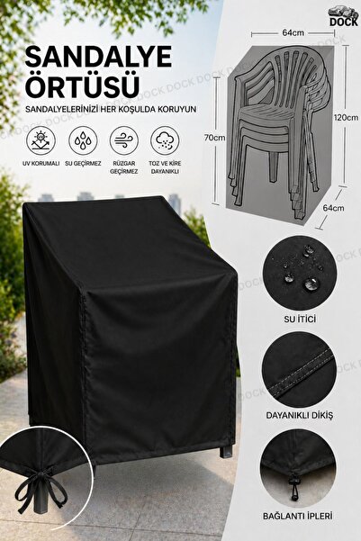 Dock MOBİLYA SİYAH SANDALYE KORUMA ÖRTÜSÜ BALKON BAHÇE AÇIK ALAN (SU GEÇİRMEZ)