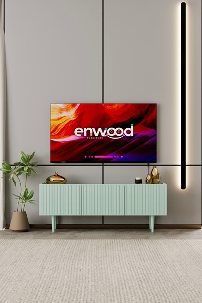 enwood Capella TV Ünitesi Mint Yeşili MDF 3 kapaklı 140 cm ayaklı