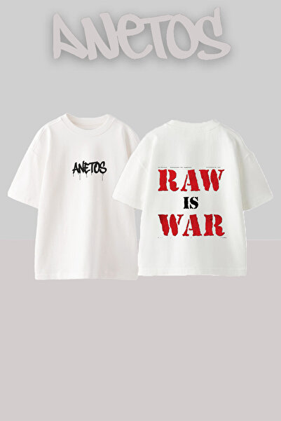 Anetos Tricou oversize alb din bumbac cu imprimeu pe spate Raw Is Design