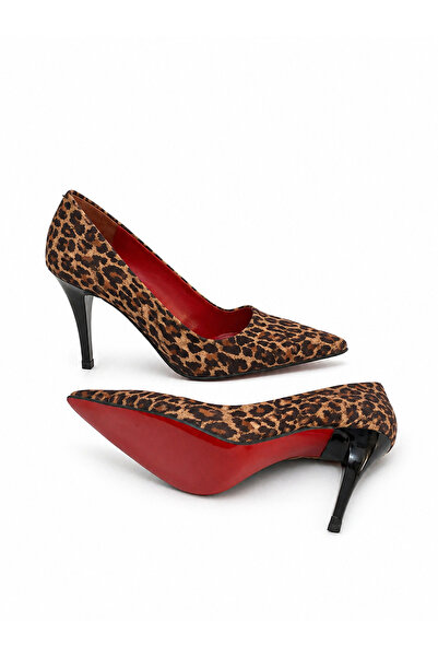 Elegan Küçük&büyük Numara Leopar Topuklu Şık Arkası Kapalı Stiletto