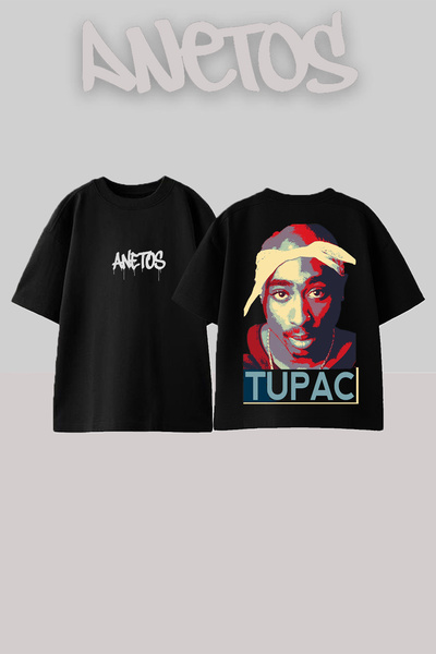 Anetos Μπλουζάκι Tupac Shakur με σχέδιο στο πίσω μέρος, βαμβακερό, μαύρο, ove...