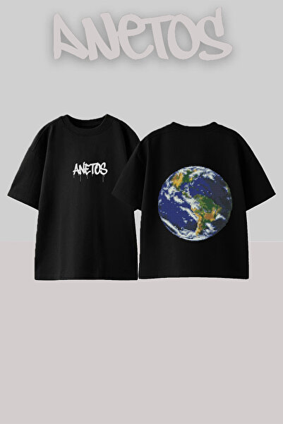 Anetos Μπλουζάκι με σχέδιο πλανήτη σε pixelated στυλ, με στάμπα στην πλάτη, α...