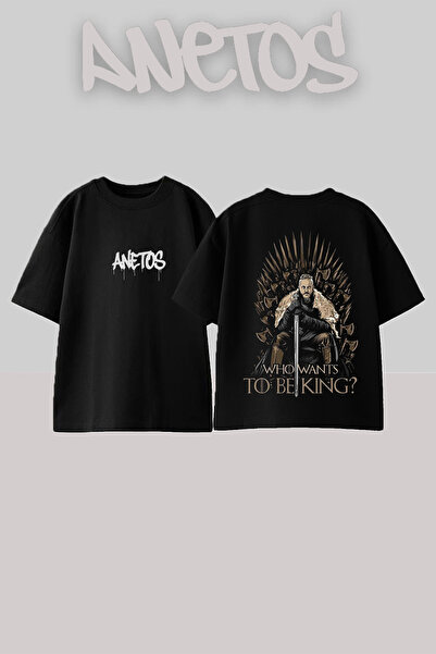 Anetos Μπλουζάκι Ragnar Lothbrok 3 με στάμπα στην πλάτη, βαμβακερό, μαύρο, ov...