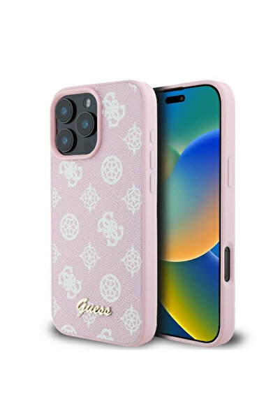 Stef's Cat Θήκη MagSafe για Apple iPhone 16 Pro, Guess, Peony Script, Ροζ