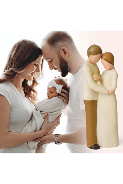 Lnrkai Cadou pentru Parinti – Figurina Familie cu Bebelus, Decor Casa Emotional, Sculptura 20.5 cm Crem
