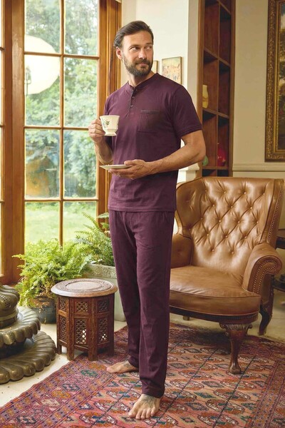 Aydoğan Men's Short Sleeve Cotton Pajama Set 260425 Claret Red02