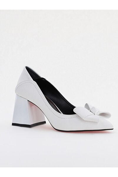 Nicoletta Women's Heeled Shoes Made of Eco- Leather with Matte White Bow (BS2...
