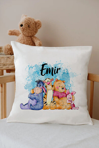 Lilabio İsme Özel %100 Pamuk Çocuk Odası Kırlent Kılıfı -Winnie the Pooh