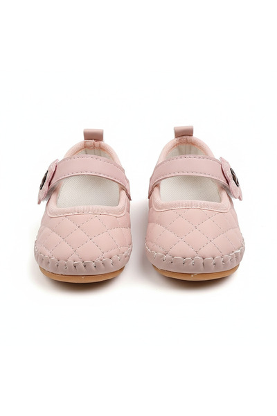 Bambimici - Baby Quilted Mary Jane Soft Sole Shoes- Pink & Ivory- 0M to 24M
