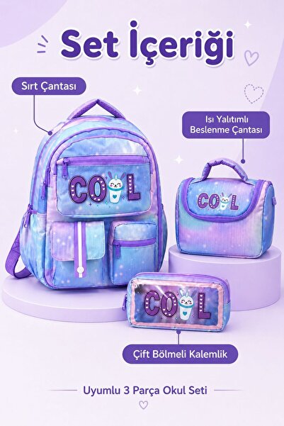 Çantaland Σετ σχολικών τσαντών 3 τεμαχίων, θερμομονωτικό κουτί φαγητού και θή...