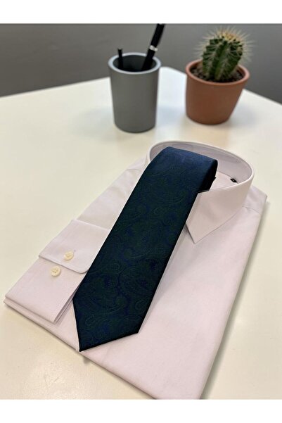 Sarar Microfibre Dokulu 8 cm Şal Desen Yeşil Lacivert Kravat