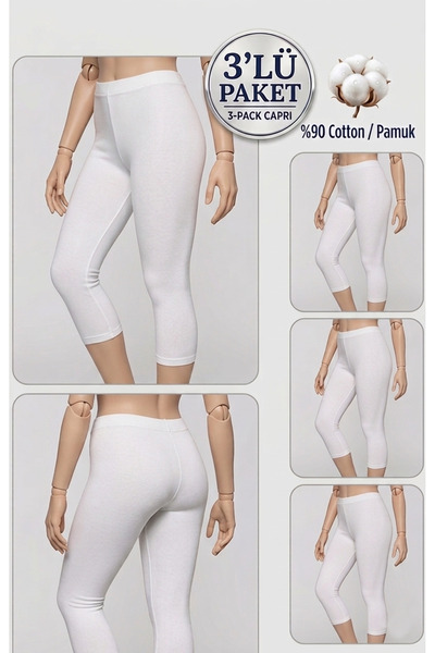 Altınay 3-Pack Plus Size Cotton Women's Leggings High Waist Capri Comfortable...