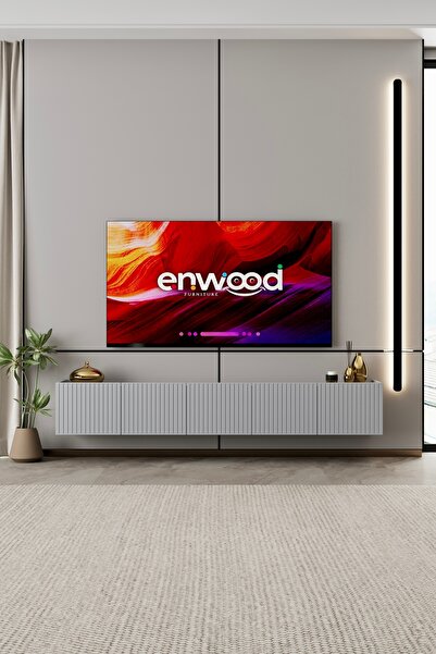 enwood Capella TV Ünitesi Sis gri MDF 5 kapaklı 200 cm duvara monte
