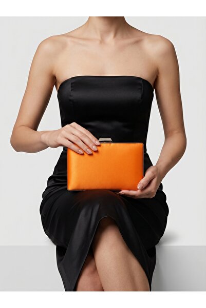 Biçanta Πορτοκαλί σατέν ασημί τσάντα βραδινού φορέματος με λεπτομέρειες, τσάν...