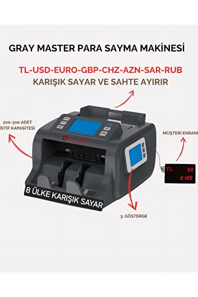 OMKA GRAY MASTER KAĞIT PARA SAYMA MAKİNESİ 8 ÜLKE
