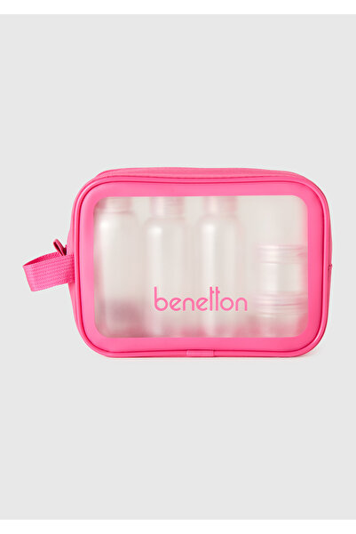 United Colors of Benetton Unisex Φούξια Διαφανής Τσάντα Μακιγιάζ με Σετ